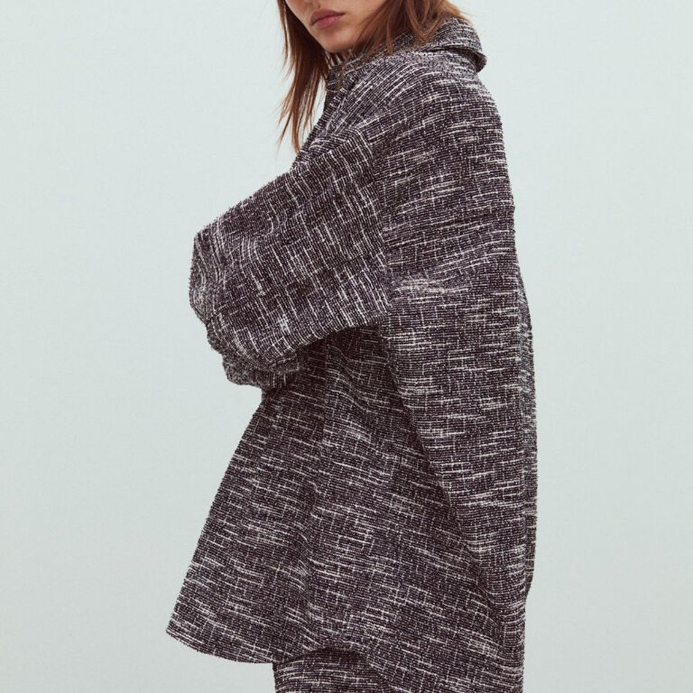 Oversized shacket/over shirt in black/white melange